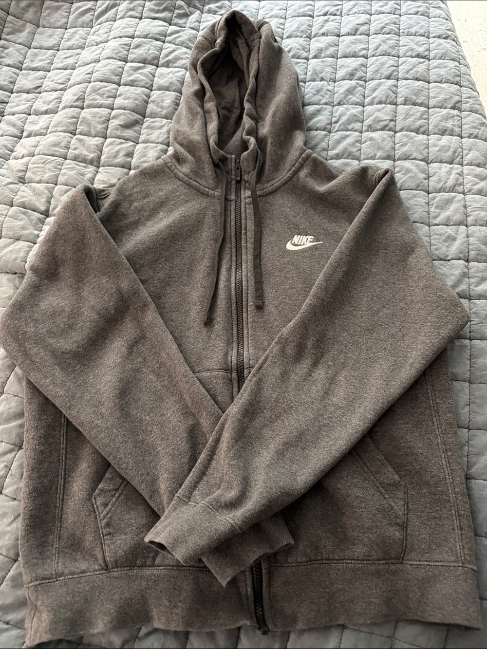 Nike Charcoal Gray Full-Zip Hoodie with White Logo
